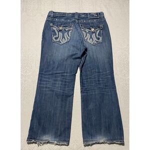 MEK Denim St Louis Bootcut Jeans Mens 38x29 Blue Distressed Heavy Stitch Buckle